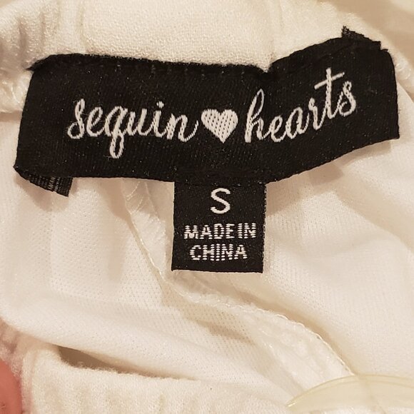 Sequin Hearts White Asymmetrical Dress with Blue Embroidery Small - Picture 5 of 11